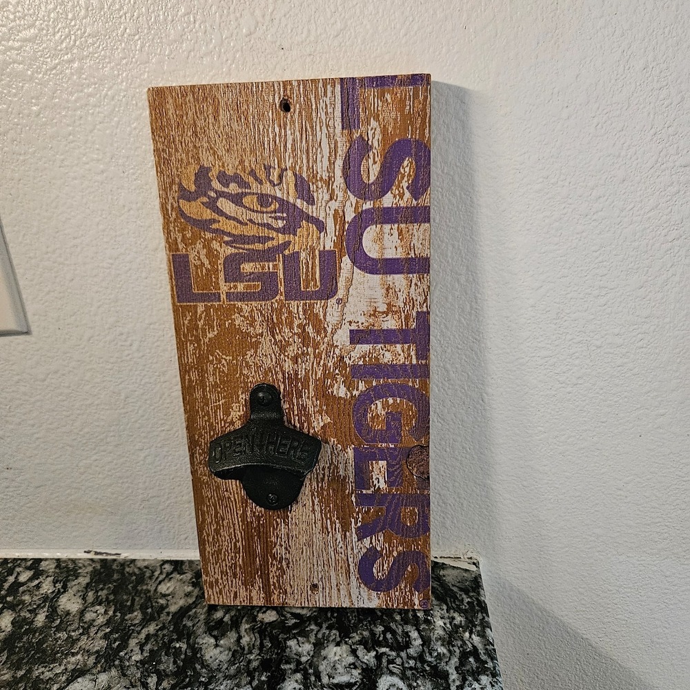 LSU Wooden Bottle Opener Wall Mounted Gifts for Men Beer Lovers NFL